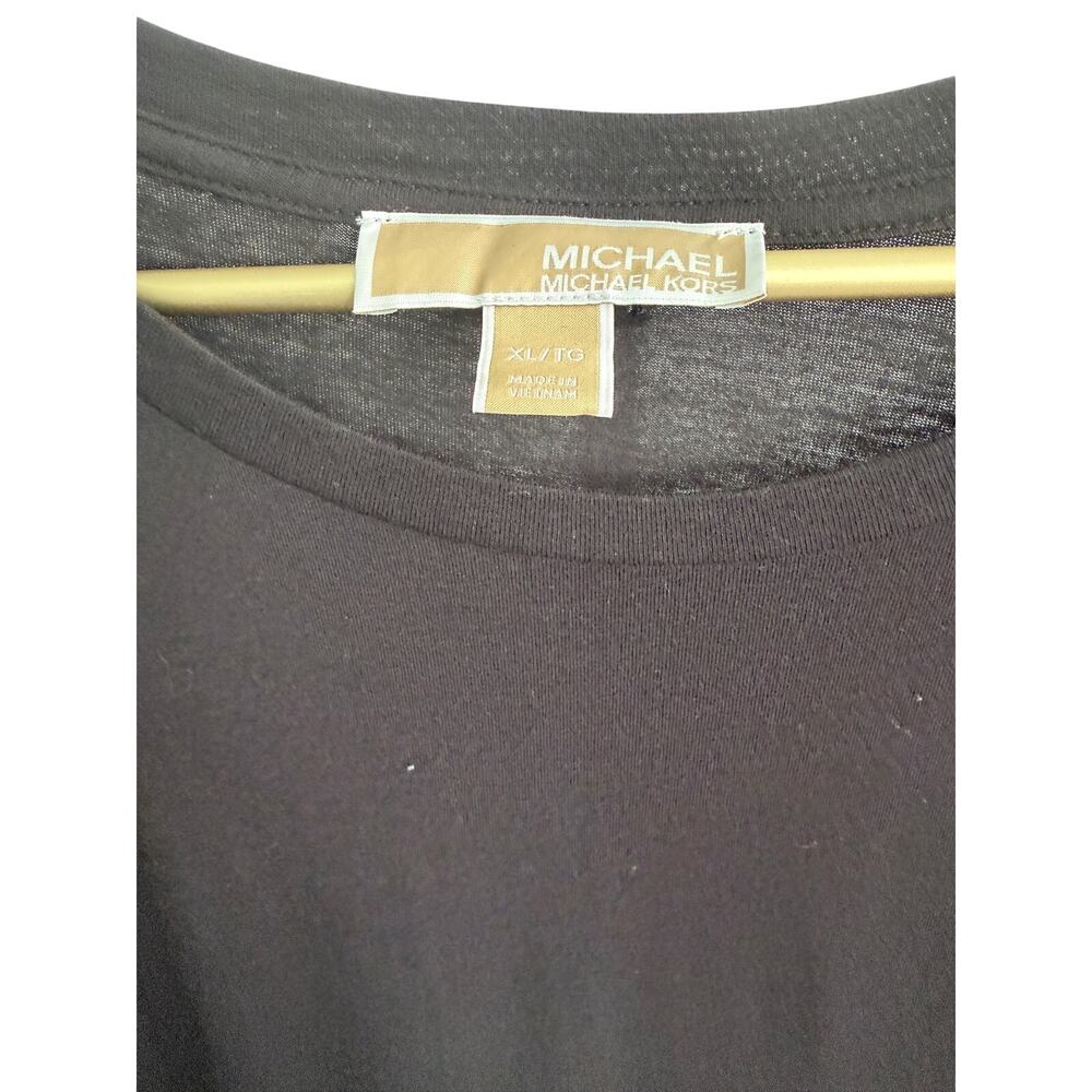 MICHAEL KORS Black Sheer Metallic Flutter Sleeve Top XL Cotton Modal RE25 EUC - Picture 5 of 8